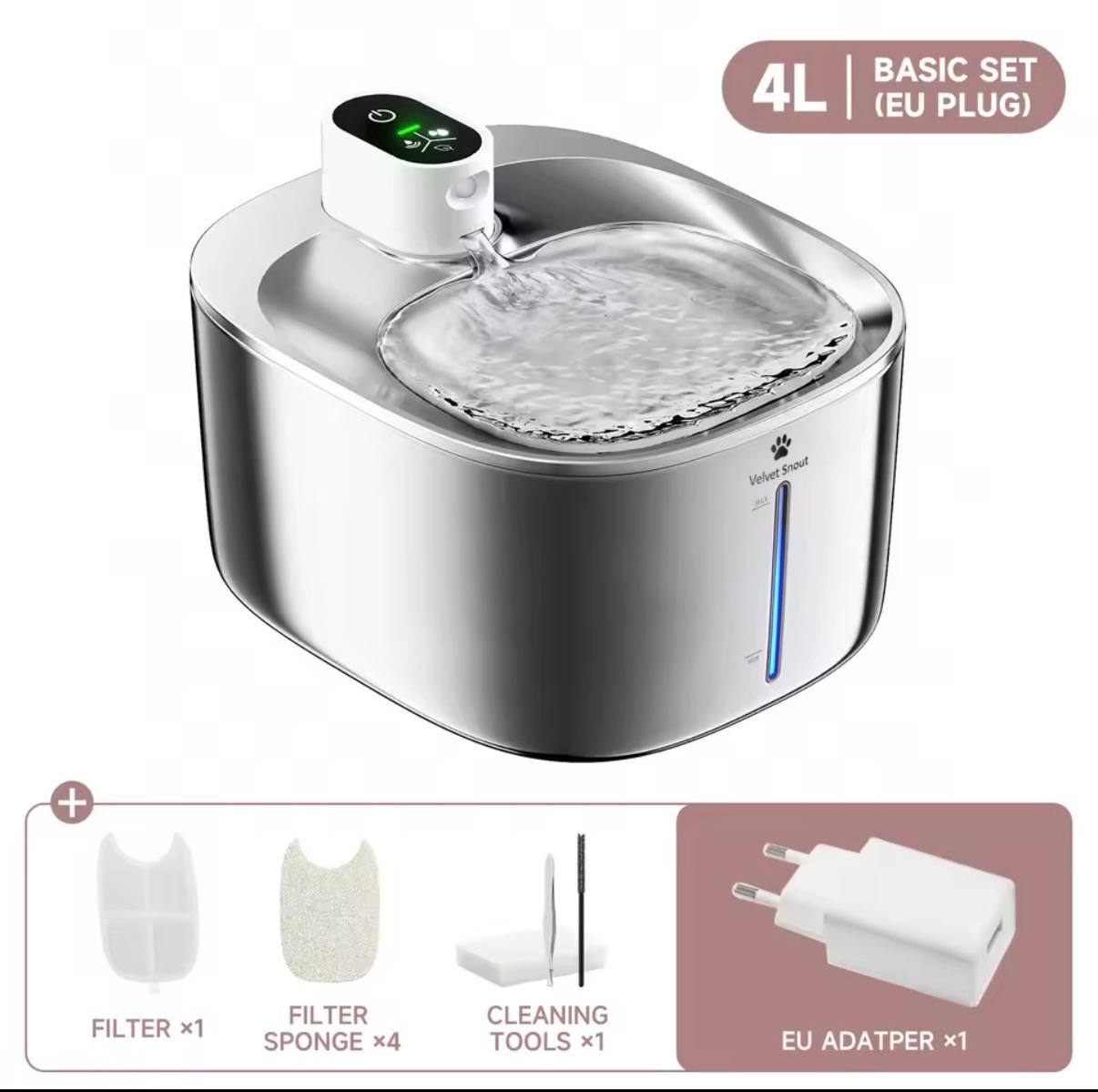 VelvetTouch™ Wireless 4L Cat Water Fountain with Auto Sensor