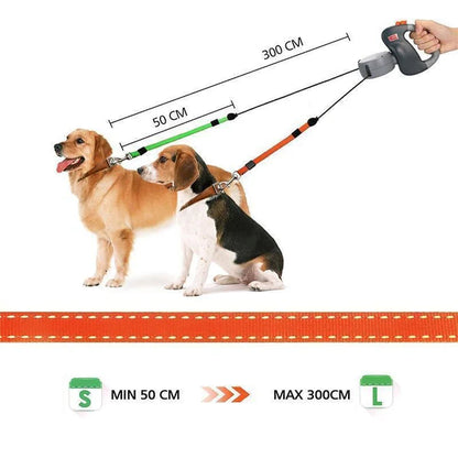VelvetSnout™ Double Leash with Light, Waste Bag Holder & 360° Swivel