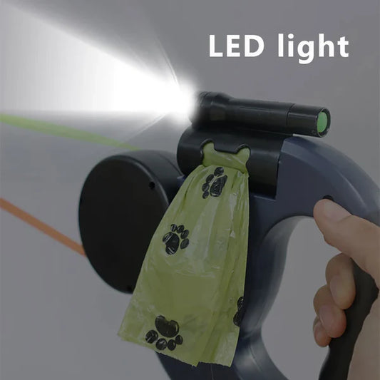 VelvetSnout™ Double Leash with Light, Waste Bag Holder & 360° Swivel